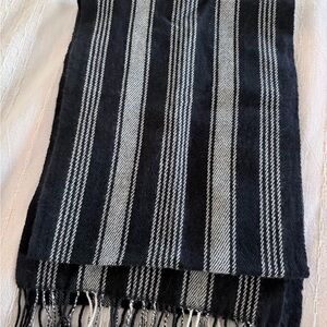 Armand Diradourian Cashmere Unisex Scarf in Black and White Stripes